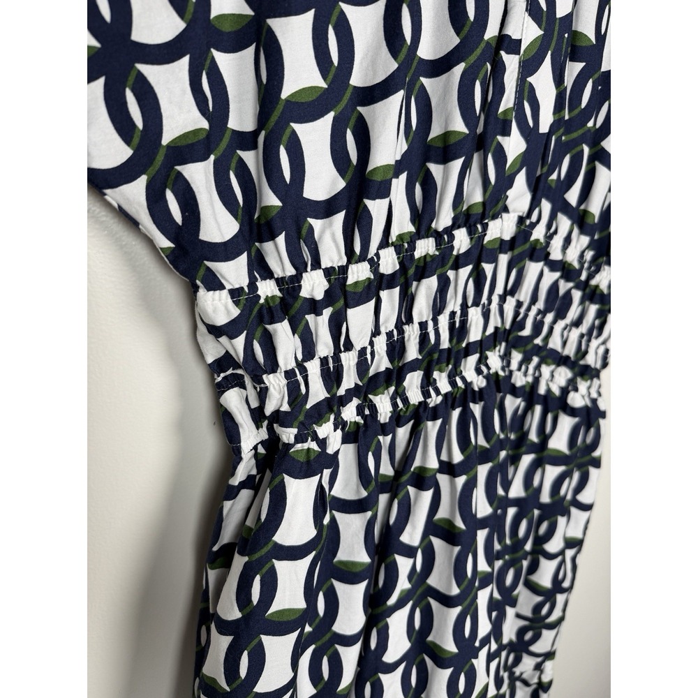 Anthropologie The Somerset Maxi Dress Shirt Navy & White Geometric Smock Waist S - Picture 6 of 13